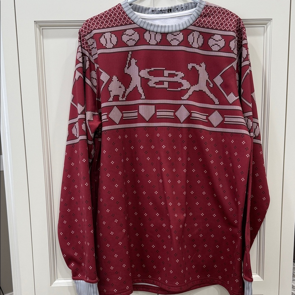 Boombah Men's maroon Ugly Sweater pullover Large. Baseball. Seasonal festive